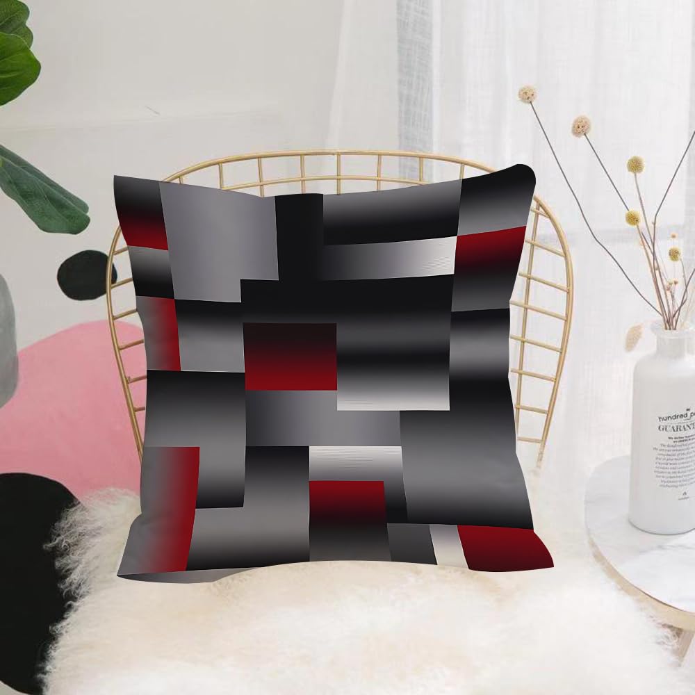HYOSXW Cushion Cover,Throw Pillow Case Home Decorative for Living Room Bedroom Sofa Chair 16X16 Inch,Monochrome and red rectangular mosaic, geometric symphony,Pillowcase 40X40cm