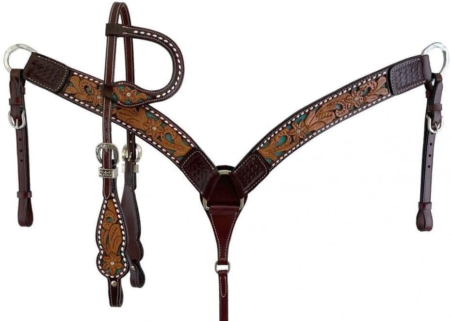 Western Saddle One Ear Headstall Breast Collar Horse Tack Set Hand Floral Tooled/Size-Full,Cob,Pony AO-0056