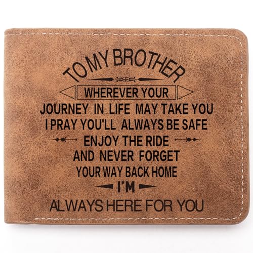 To My Brother Gifts,Leather Wallet for Men,Engraved Personalized Leather Wallet,Birthday Christmas Graduation Gifts (Brother)
