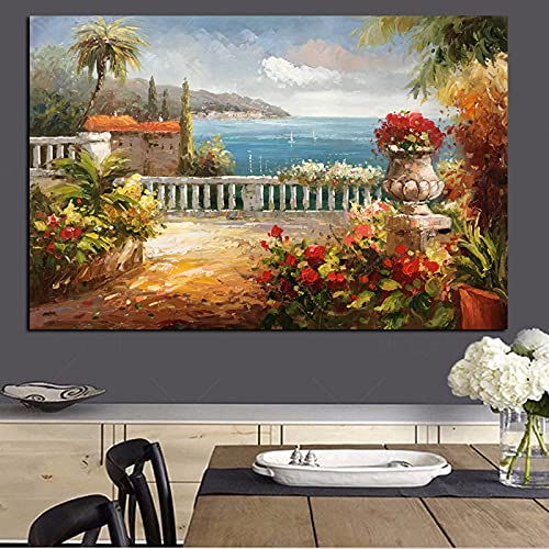 Peinture abstraite paysage méditerranéen toile 60x90cm sans cadre pour décoration murale salon