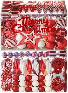 88PCS Christmas Balls Ornaments for Xmas Tree, Delicate Christmas Baubles Decoration Set Shatterproof Plastic Christmas Ornaments Balls kit Ideal for Xmas, Holiday and Party (Red+Green+Gold)