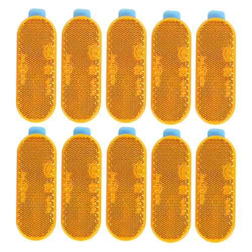 Image of 10 Pack Oval Reflectors Yellow Self Adhesive Quick Mount for Driveway Fence Gate Posts Trailers Safety Reflectors Automobiles Boats Mailboxes Reflector