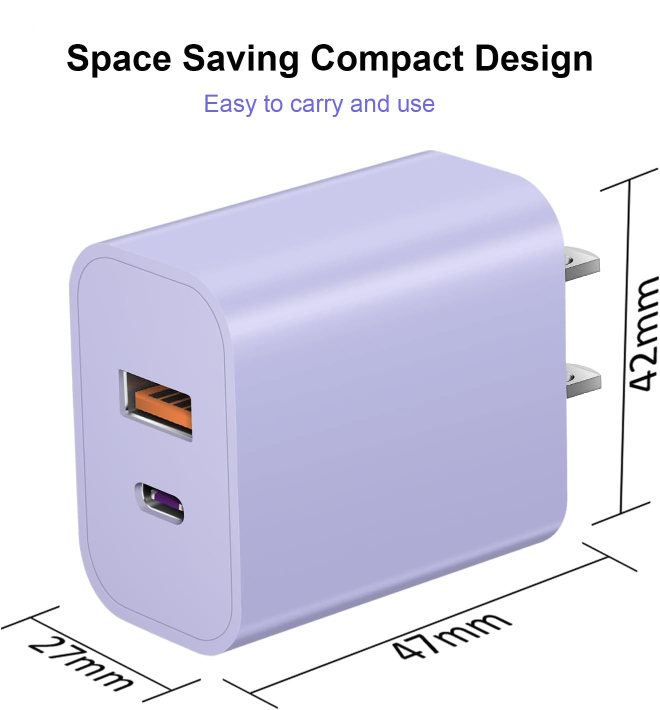 iPhone 16/15 Charger, USB C [3 Pack] Dual Port QC + PD Wall Charger Block With USB A Quick Charging Brick Plug for Apple iPhone 16/16 Pro Max/16 Plus/15/14/13/12/11/X/iPad - Purple