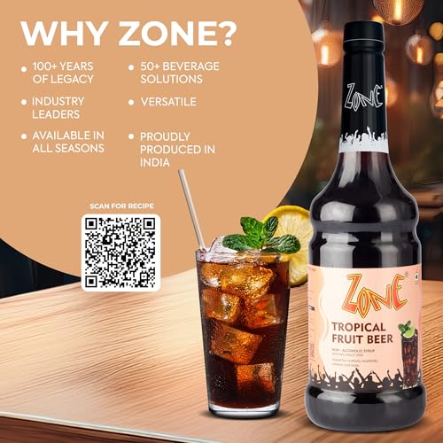 Image of ZONE Tropical Fruit Beer Flavoured Bar Syrup, 1000ml Bottle | Suitable for Cocktails, Mocktail, Drinks, Juices, Beverages and More | Non Alcoholic Mix | 30+ Flavours Available