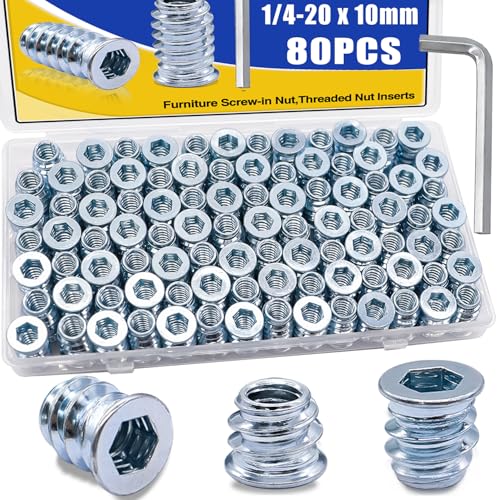 Inserts filetés 1/4"-20 pour bois : écrou hexagonal meuble et vis taraud 10mm