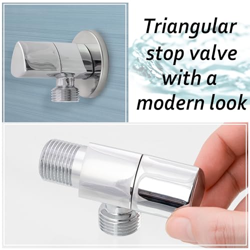 AERZETIX - C74939 - Absperrventil 1/2x1/2 + rosette und PTFE dichtung mit dreieckigem griff - aus messing und vernickelter beschichtung - wasserventil badezimmer küchenspüle anschluss