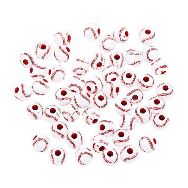 SNAPPSY 2x50 Pieces Baseball Round Acrylic Loose Large Hole Beads for DIY Beading 12mm-image-47