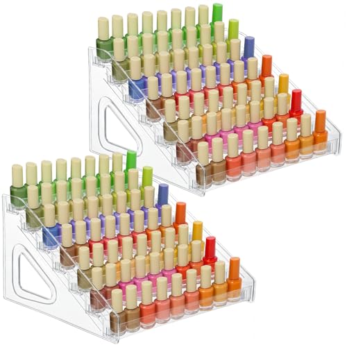 2 Pack Acrylic Nail Polish Organizer 84 Bottles of 7 Layers Acrylic Display Rack Clear Nail Polish Paint Organizer Holder Rack Eyeglasses Shelf Essential Oils Holder Stand No Tool Needed Assembly