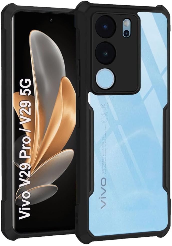Shockproof Crystal Clear Back Cover Case for Vivo V29 / V29 Pro 5G | 360 Degree Protection | Protective Design | Transparent Back Cover for Vivo V29 / V29 Pro 5G (PC & TPU, Black Bumper)