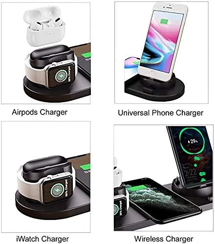 6 in 1 Wireless Charger Charging Dock Station for iPhone 14/13/12/11/Pro/Pro Max/XS Max/XR/X/8, iWatch Ultra/8/7/6/5/4/3/2/SE, AirPods Pro/3/2 Nightstand ModeBLACK
