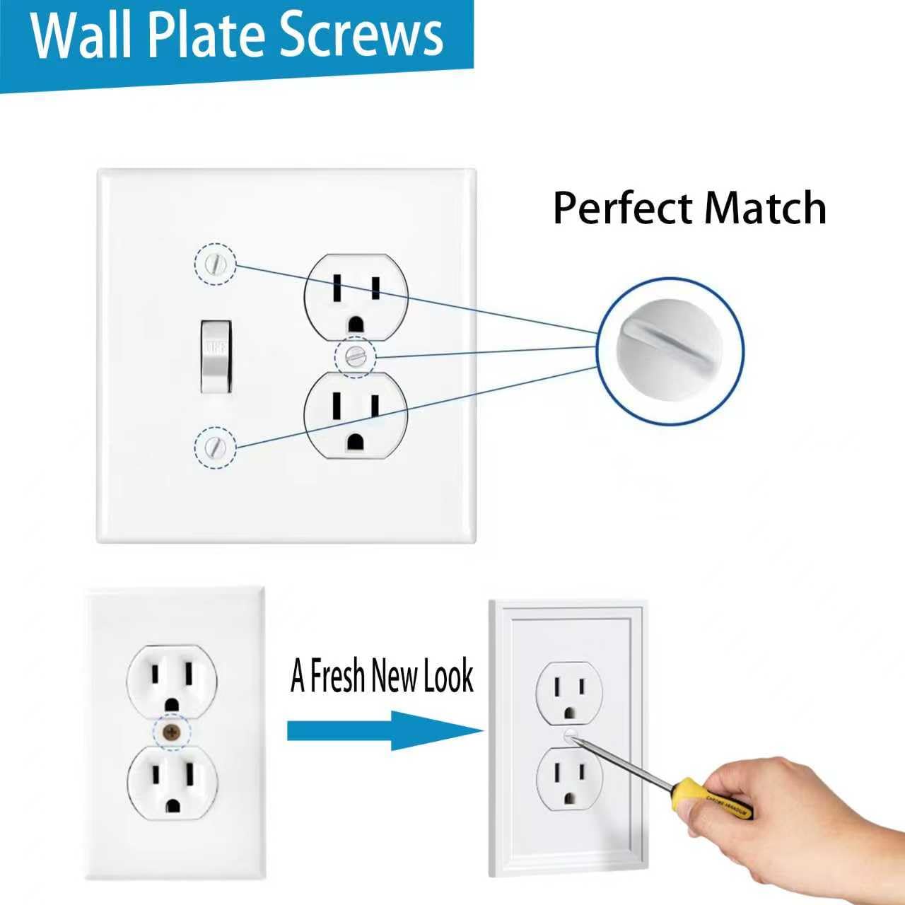 Wall Plate Screws Kit - 8 Sizes (5/16", 11/32", 3/8", 1/2", 9/16", 3/4", 1", 1-3/16") - 46 Pcs White 6-32 Thread for Electrical Outlet & Switch Plate Covers