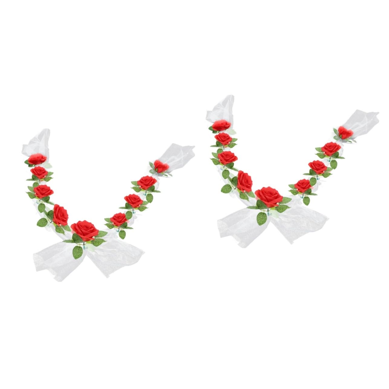 Cabilock 2sätze Kunstrosen Für Hochzeitsauto-Dekoration Weiße Rosen Mit Band Für Hochzeiten Und Valentinstag Hochzeitsdeko Für Auto Und Veranstaltungen