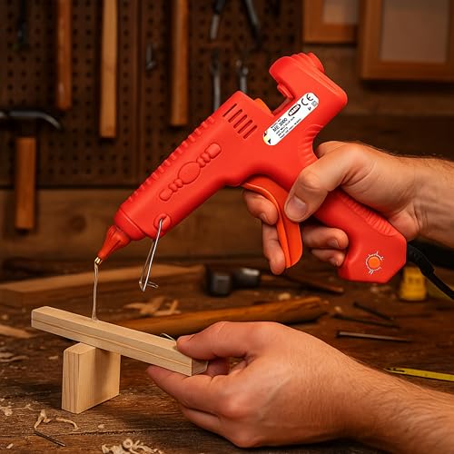 Image of Mario 300W Heavy Duty Glue Gun - Long Use, Nozzle Guard, Temp control+ 5 Crystal Clear Glue Sticks - Red (ME-3000)