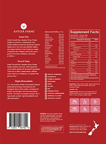 Antler Farms - 100% Grass Fed New Zealand Whey Protein Isolate, Mixed Berry Flavor, 30 Servings, 2 lbs - Delicious, Cold Processed, Rapidly Absorbed, Keto Friendly, NO-Hormones, NO-GMOs - Image 3