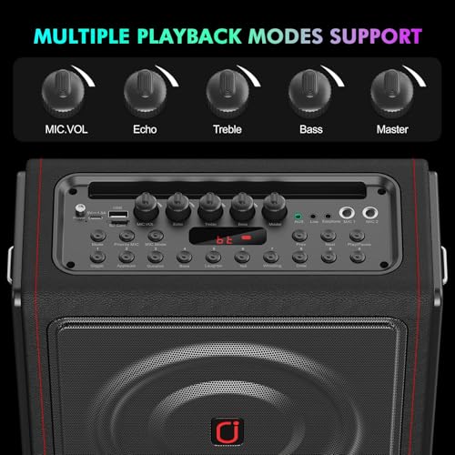 karaoke machine with 2 wireless mics  bluetooth 53 speaker with basstrebleecho adjustment amp auto pitch correction  pa system with rgb lights supports tvtf cardusbauxtws for home parties