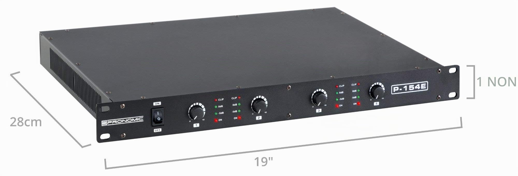 Pronomic P-154E MKII Amplificateur de Puissance - Amplificateur 4 Canaux - Puissance RMS/4 Ohm : 4x 150 Watts - Particulièrement adapté pour le monitoring ou studio/HiFi - 1U - Noir