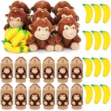 48 Pcs Adopt a Curious Monkey Plush Party Supplies Includes 12 Mini Monkeys, 12 Bananas, 12 Kraft Paper Boxes, 12 Thanks Stickers for Adopt a Pet Theme Birthday Party Favors