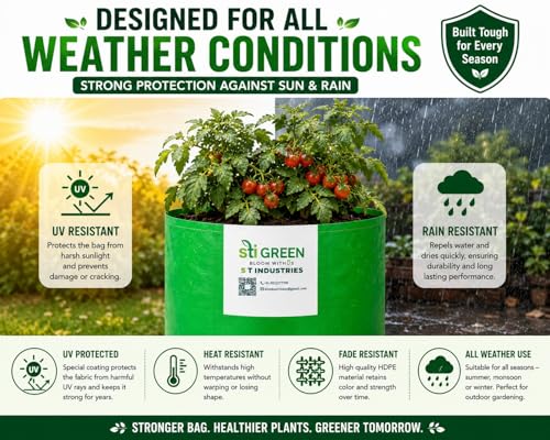 Image of HDPE Grow Bags for Plants 24X36 Inch (Pack of 1) | 260 GSM Heavy Duty UV-Protected Round Green Colour Plant Bags for Terrace and Vegetable Gardening | Strong & Reusable|