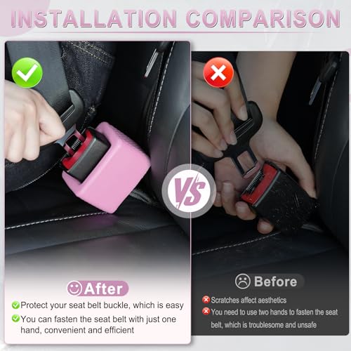 Image of Amiss 2PCS Seat Belt Buckle Holder, Universal Silicone Rear Seat Belt Booster & Fixer for Easy Access, Keeping Receptacle Upright, Car Interior Accessories-Fits Most Cars (Pink)