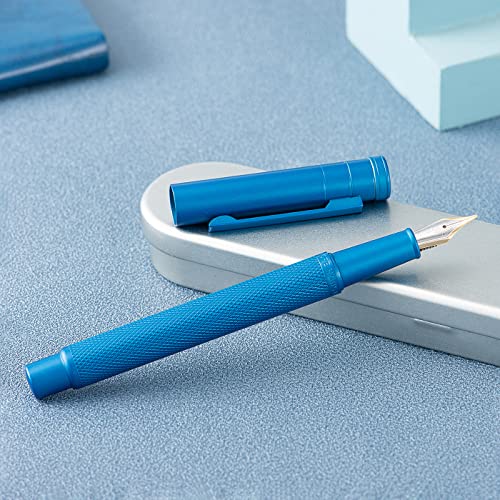 Image of Hongdian 1851 Sky Blue Forest Fountain Pen Blade Nib Classic Design Calligraphy Pen with Converter and Metal Pen Case Set