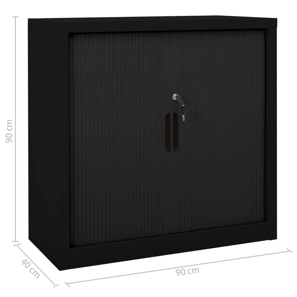 Armadio con ante scorrevoli in acciaio, 90 x 40 x 90 cm, con serratura, con 2 ripiani regolabili, robusto armadio in acciaio come armadietto per ufficio e archivio, nero