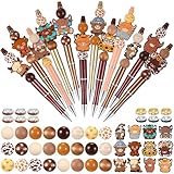 Geyee 12 Set Beadable Pens Assorted Bead Pens Wood Crystal Round Spacer Set Black Ink DIY Ballpoint for Women Men Gift Office Supplies(Multicolor,Cow)