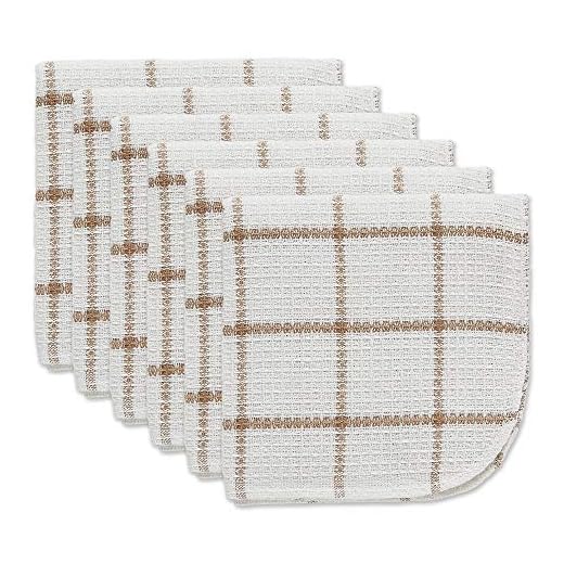 DII Scrubber Dishcloths Collection Windowpane Dishrag Set, 12x12, White/Stone Stripe, 6 Piece