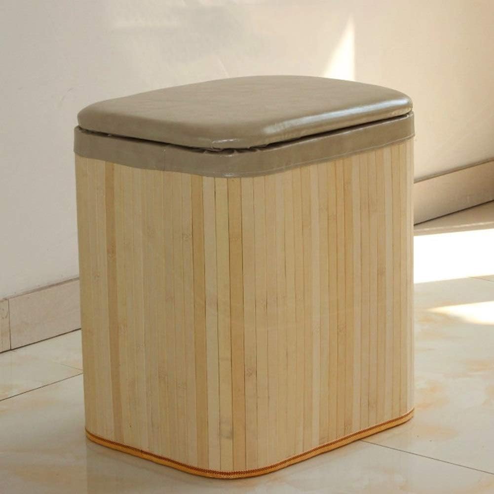Tabouret de changement de chaussures en bambou avec coffre de rangement et pouf de salon