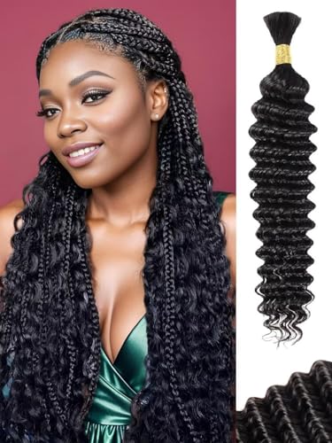 Human Braiding Hair 50g 20 Inch Deep Wave Bundles Human Hair Bulk Braiding Hair for Braiding No Weft Bundle Curly Human Hair Extensions for Boho Braids Wet and Wavy Human Hair