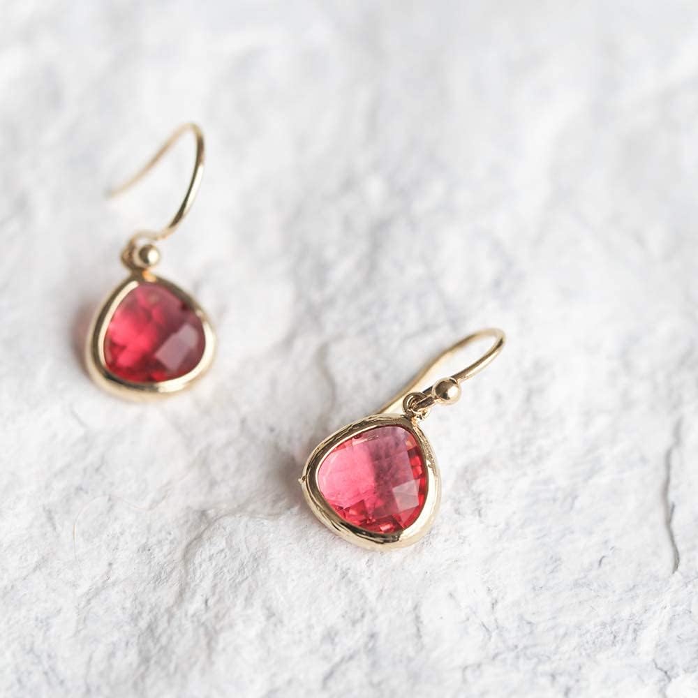 Dainty Simulated Red Ruby Dangle Earrings - 14k Gold-Plated, Hypoallergenic, Lightweight Valentine's Day Gift Drops, Minimalist Birthstone Jewelry by MJLULU - Image 2