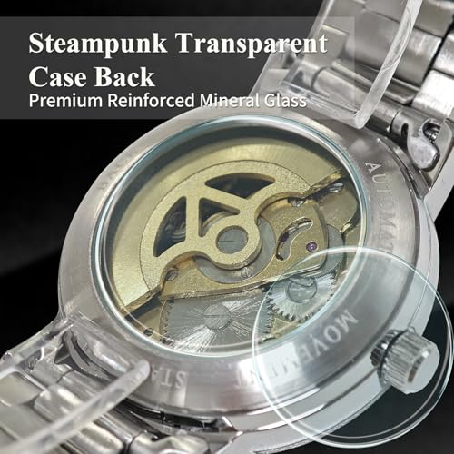 Image of Gute IK Women's Automatic Watch, Steampunk Self Winding Mechanical Silver Bracelet Women Wrist Watch