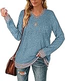 Aokosor Womens Fall Fashion 2023 Casual Work Long Sleeve Shirts V Neck Soft Tunics Blue M