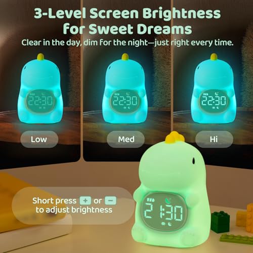 Image of Dinosaurs Alarm Clock with Night Light for Kids with Sleep Training and Sound Machine, Rechargeable Silicone Lamp OK to Wake Clock,Cute Animal Tabletop Lamp, Perfect Sleep Companion for Boys Girls