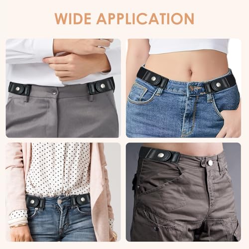 2 Pack Side Loop No Buckle Elastic Belt for Women & Men, Adjustable Invisible Waist Belt System with Dual Loop Design for Jeans & Pants, Fits 1.4" Innovative Belt Loops Universal Size Black4