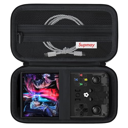 Supmay Carrying Case Compatible with R36 Max Retro Handheld Game Console, Video Game Console Travel Bag with Mesh Pocket for Charging Cable, TF Card, Manual, Black