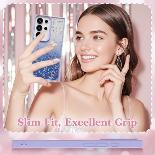 Image of VONZEE Case Compatible with Samsung Galaxy S25 Ultra 5G, Non Moving Glitter Shockproof Case for Girls & Women Soft TPU Shockproof Anti Scratch Drop Protection Cover (Purple)