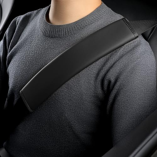 POKSRI 2Stk Gurtpolster Auto Kunstleder, Sicherheitsgurt Abdeckung, Auto-Sicherheitsgurt-Bezug, Schulter Polster für Fahrer-Zubehör, Rucksack, Schultertasche (schwarz)