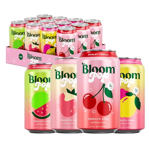 Bloom Pop Prebiotic Soda 12 Pack, Variety Pack, 12oz Cans | Prebiotic Soda for Gut Health, Low...