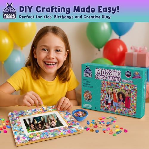 PURPLE LADYBUG DIY Mosaic Photo Frame Craft Kit - Summer Activities for Kids & Teens, Arts & Crafts for Girls 8-12, Birthday Gift for Girls, Fun Craft for Kids Ages 6-12