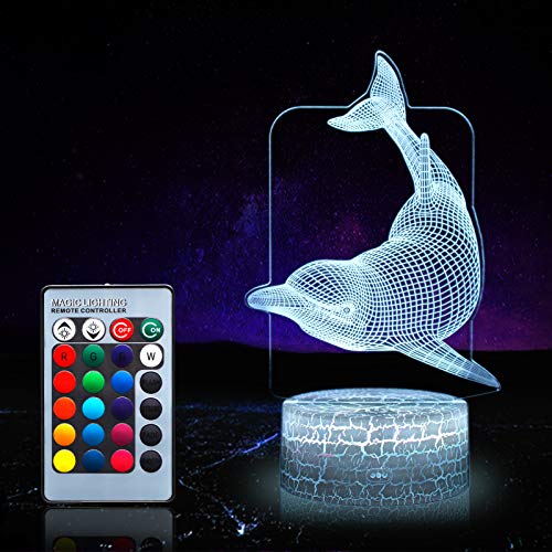 LUMBRILL 3D Dolphin Gifts Juguetes Decoración Luz Nocturna LED con mando a distancia, 16...
