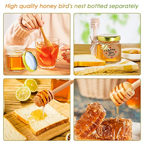 Xing-Ruiyang Mini Honey Jars- With Wooden Dipper， 1.5 Oz Hexagon Glass Mason Jars With Golden Lids, Gold Bee Pendants, Decorative Jute For Wedding, Small Hang Tags-Baby Shower, Party Favors (48) #TOP3