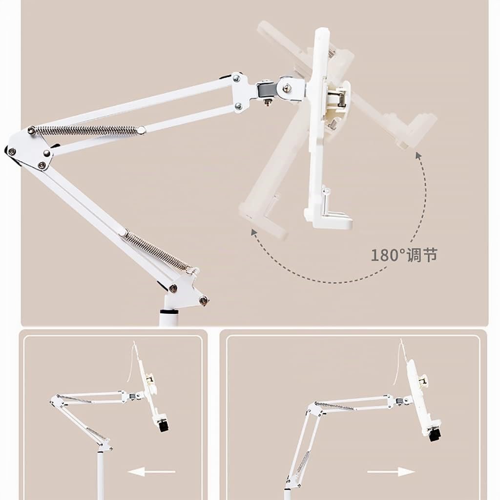 Estante de Lectura de pie con lámpara - Soporte de Lectura Ideal para Cama, Atril, Libros de Cocina - Altura Ajustable y Soporte - Soporte para Libros de Mesa con Brazo Largo