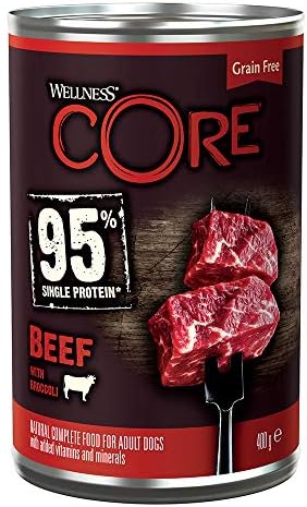 Wellness CORE 95% Beef & Broccoli, Wet Dog Food, Grain Free Wet Dog Food, High Meat Content, Beef & Broccoli, 6 x 400 g