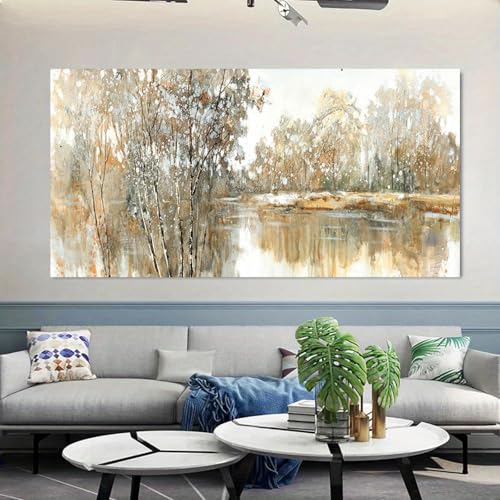 Art abstrait moderne tableau pour habiller un grand mur vide toile paysage de lac 80x165 cm