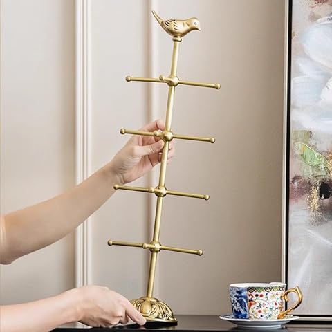 YACSNBF Modern gold brass 5 Pair Sunglass Display Stand with Ring Jewelry Tray, Retail Eyewear Reading Glasses Showcase Rack Cover