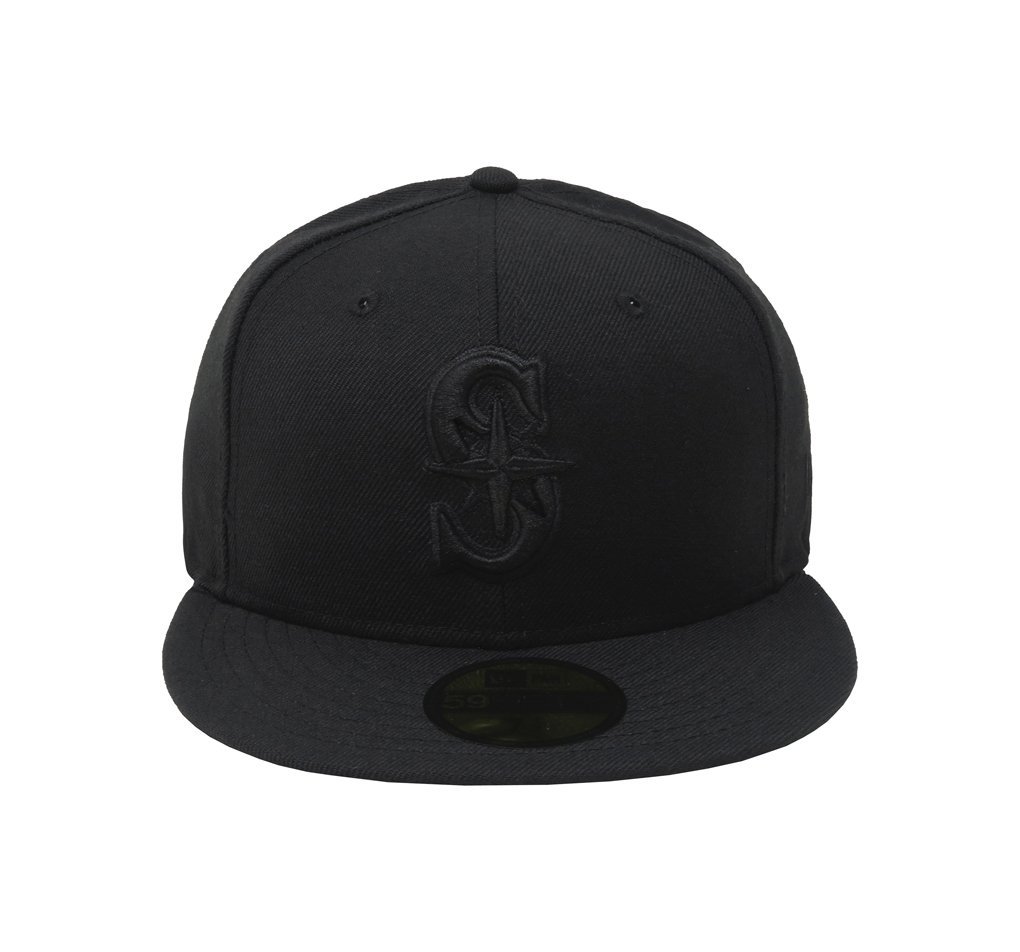 New Era 59Fifty Hat Seattle Mariners Black on Black Fitted Cap 11591102 (7 3/8)