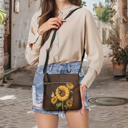 Image of Leather Purses for Women, Leather Hobo Bags for Women Travel Sling Purse Triple Zippered Pockets Shoulder Bag