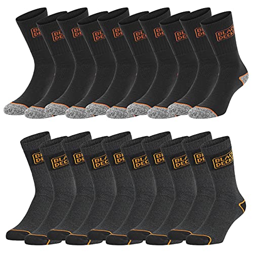 Black+Decker Crew Work Socks Unisex Herren Damen Arbeitssocken Regular Socken 10er Pack 39-42 43-46 47-49 50-52 Baumwolle Schwarz Grau Wadenlang , Größe:43-46, Farbe:Farbmix 8 Cover