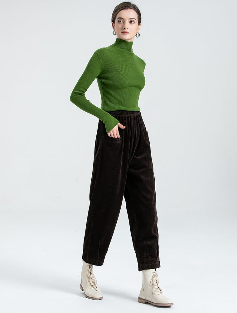 Minibee Women's Corduroy Baggy Pants Elastic Waist Loose Harem Pant Cotton Wide Leg Trousers with Pockets - Image 3