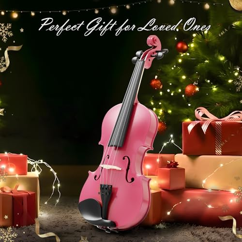 Image of 4 /4 Full Size Beginner Violin, Acoustic Fiddle Set for Adults, Teens, and Students (Age 12+), with Case, Bow, Bridge, and Rosin (Pink)